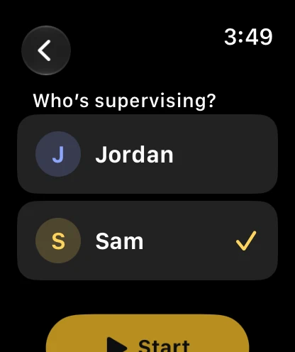The watch app's Start drive screen